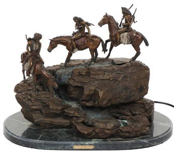 Charles Marion Russell: Bronze artwork, appears to be a fountain 24x14x19 in. Charles Marion Russell (March 19, 1864 – October 24, 1926), also known as C. M. Russell, Charlie Russell, and "Kid" Russell, was an American art