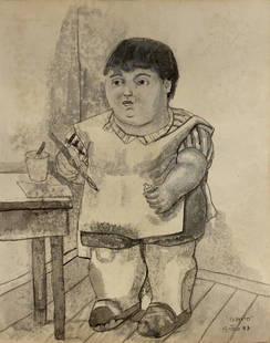 Fernando Botero signed: Drawing on paper, 10 1/2 x 8 1/2 in. Attributed to Fernando Botero Angulo (born 19 April 1932) is a Colombian figurative artist and sculptor, born in Medellín. His signature style, also known as