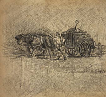 Edward Mitchell Bannister: Drawing on paper, 9 x 9 1/2 in. Attributed or manner of Edward Mitchell Bannister (b. 1828 sometimes listed as 1826 or 1833- d. 1901)He was the best-known landscape painter associated with Rhode Islan