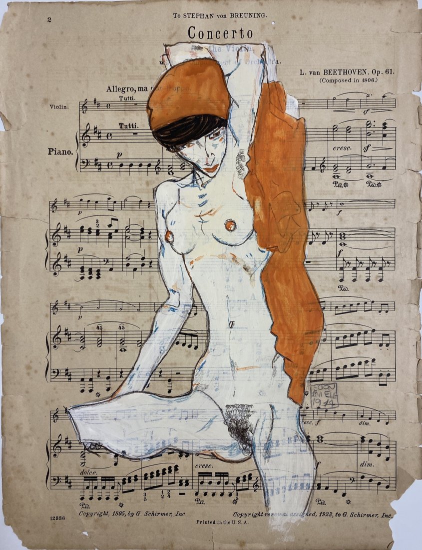 Egon Schiele signed: Drawing on paper, 9 x 12 in.Egon Schiele (12 June 1890 Â– 31 October 1918) was an Austrian painter. A protÃ©gÃ© of Gustav Klimt, Schiele was a major figurative painter of the early 20th century