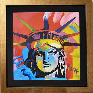 Peter Max signed: oil on canvas 20 x 20 in, framed 27 x 27 in. Attributed or manner of the artist, Max was born in Berlin, the son of German Jews, Sala and Jacob. They fled Berlin in 1938, settling in Shanghai, China,