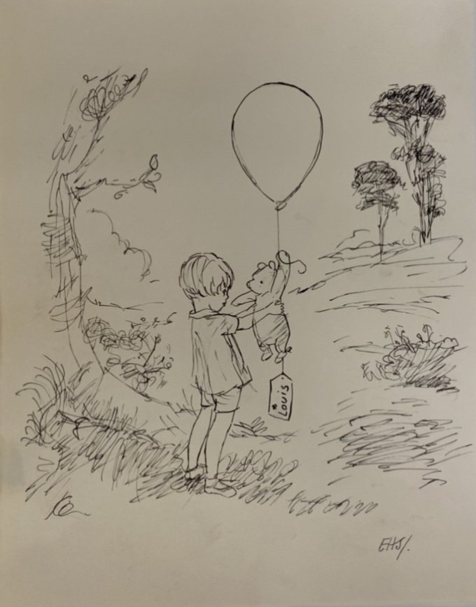 Ernest Howard Shepard: Drawing on paper, 10 1/2 x7 1/2 in. Attributed or in the manner of the artist Ernest Howard Shepard OBE, MC (10 December 1879 Â– 24 March 1976) was an English artist and book illustrator. He is kno