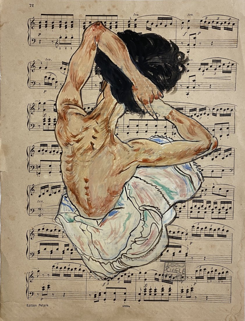 Egon Schiele signed: Drawing on paper. 12 x 9 in. Egon Schiele (About this 12 June 1890 – 31 October 1918) was an Austrian painter. A protégé of Gustav Klimt, Schiele was a major figurative painter of the early 20th c