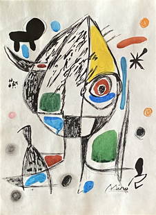 Joan Miro signed: Mix media on paper 10 3/4 x 8 in. Attributed or manner of the artist Joan Miró (20 April 1893 – 25 December 1983) was a Spanish painter, sculptor, and ceramicist born in Barcelona. A museum dedicat