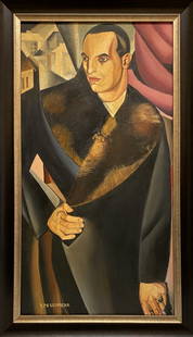 Tamara de Lempicka signed: Oil on canvas 34 x20 in, art (30x16)in. Attributed or manner of the artist Tamara Łempicka (born Tamara Rozalia Gurwik-Górska; 16 May 1898 – 18 March 1980), better known as Tamara de