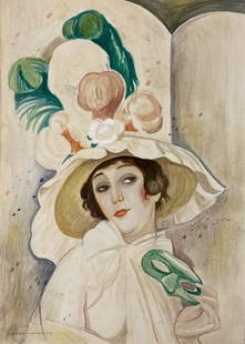 Gerda Wegener signed: Drawing on paper, 12 x 8 1/2 in. Attributed to Gerda Marie Fredrikke Wegener (née Gottlieb; 15 March 1886 – 28 July 1940) was a Danish illustrator and painter. Wegener is known for her fashion