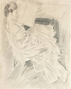 Paul César Helleu: Drawing on paper 16 x 12 1/2 in. Attributed to Paul César Helleu (17 December 1859 – 23 March 1927) was a French oil painter, pastel artist, drypoint etcher, and designer, best known for his