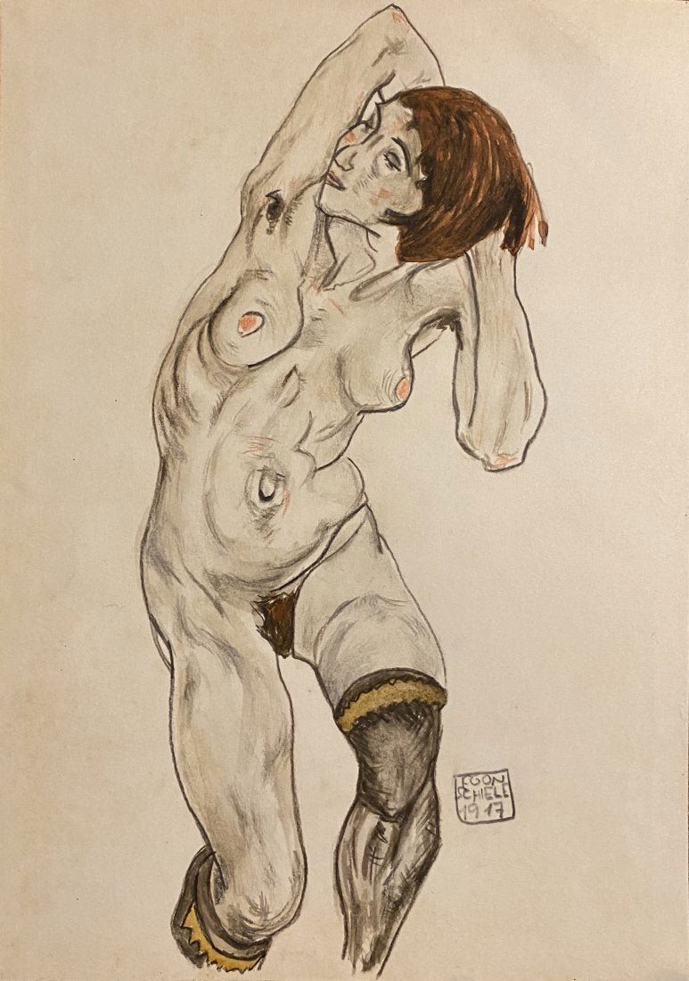 Egon Schiele signed: Drawing on paper, 10 x 7 in. Attributed or manner of the artist Egon Schiele (12 June 1890 Â– 31 October 1918) was an Austrian painter. A protÃ©gÃ© of Gustav Klimt, Schiele was a major figurati