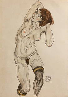 Egon Schiele signed: Drawing on paper, 10 x 7 in. Attributed or manner of the artist Egon Schiele (12 June 1890 Â– 31 October 1918) was an Austrian painter. A protÃ©gÃ© of Gustav Klimt, Schiele was a major