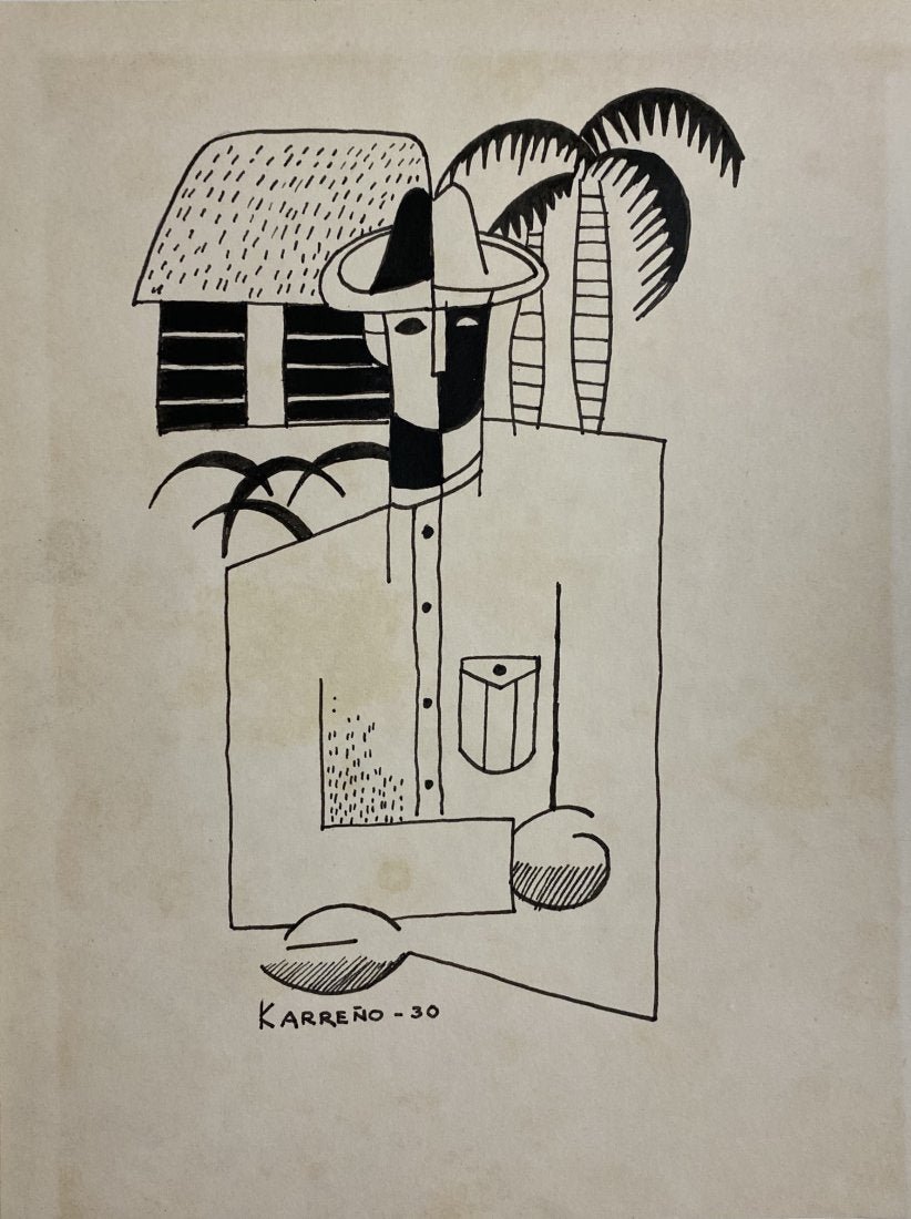 Mario Carreño: Ink on Paper 9 x 7 in. Attributed or manner of the artist, A modernist figurative Latin-American painter and magazine illustrator, whose clients included House & Garden, Interiors and Norte, Mario Car
