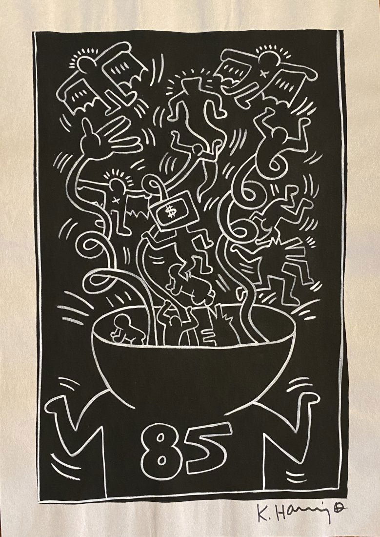 Keith Haring: Mix media on paper 12 x 8 in. Attributed or manner of the artist, Keith Allen Haring (May 4, 1958 – February 16, 1990) was an American artist whose pop art and graffiti-like work grew out of the New