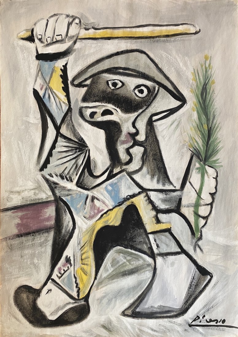Pablo Picasso signed: Gouache on paper 11 1/2 x 8 in. Attributed or manner of Pablo Diego José Francisco de Paula Juan Nepomuceno María de los Remedios Cipriano de la Santísima Trinidad Ruiz y Picasso[a] (25 October 188