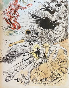 Salvador Dali signed: Mix media on paper, 10 1/2 x 8 1/4 in. Attributed or manner of Salvador Domingo Felipe Jacinto Dalí i Domènech, Marquis of Dalí de Púbol (11 May 1904 – 23 January 1989) was a Spanish Surrealist