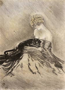 Louis Icart: Drawing Ink/Pencil on Paper 12 1/2 x 8 In. Attributed to the artist, Louis Icart (born 9 December 1888 in Toulouse, died 20 December 1950 in Paris) was a French painter, graphic artist, and