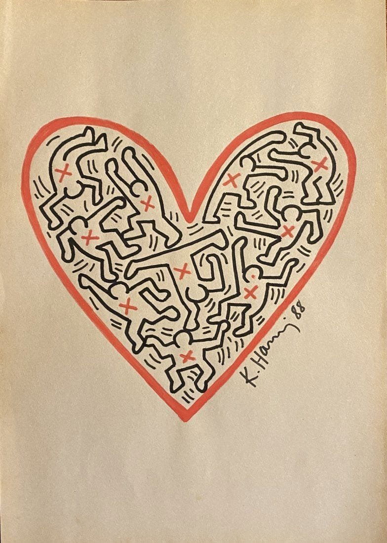 Keith Haring: Mix media on paper 11 1/2 x 8 in. Attributed or manner of the artis tKeith Allen Haring (May 4, 1958 – February 16, 1990) was an American artist whose pop art and graffiti-like work grew out of the