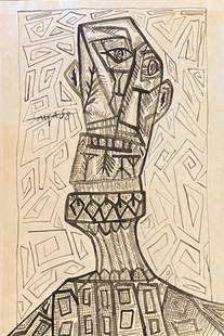 Francis Newton Souza (manner of): Drawing on paper 11 x 7 1/2 in. manner of Francis Newton Souza was born to Roman Catholic parents of Goan origin in the village of Saligao, Goa. In 1929, after he had moved to Mumbai with his widowed