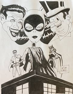 Bob Kane (manner of): Drawing on paper 12 x 9 in. manner of the artist Robert Kane (born Robert Kahn October 24, 1915 Â– November 3, 1998) was an American comic book writer, animator and artist who co-created, with