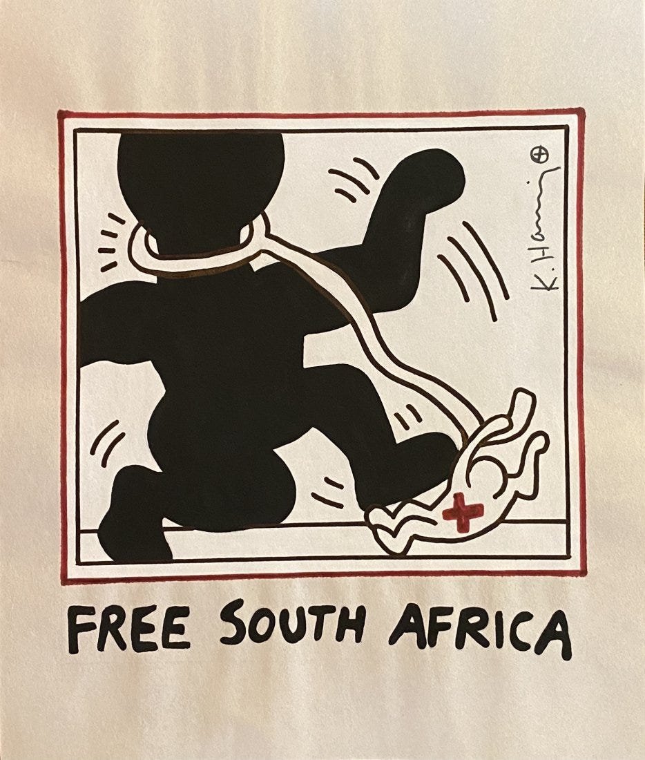 Keith Haring (manner of): Mix media on paper 10 x 8 in , manner of the artist Keith Allen Haring (May 4, 1958 Â– February 16, 1990) was an American artist whose pop art and graffiti-like work grew out of the New York City s