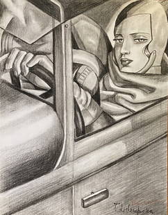 Tamara de Lempicka: Drawing on paper 11 x 8 1/2 in, manner of Tamara Åempicka (born Tamara Rozalia Gurwik-Górska; 16 May 1898 – 18 March 1980), better known as Tamara de Lempicka, was a Polish painter who spent her