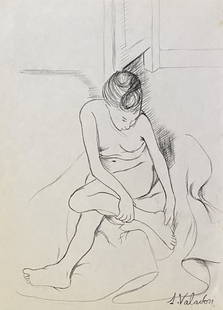 Suzanne Valadon: Drawing on paper, 10 1/2 x 8 in, manner of Suzanne Valadon (23 September 1865 – 7 April 1938) was a French painter and artists' model who was born Marie-Clémentine Valadon at Bessines-sur-Gartempe,