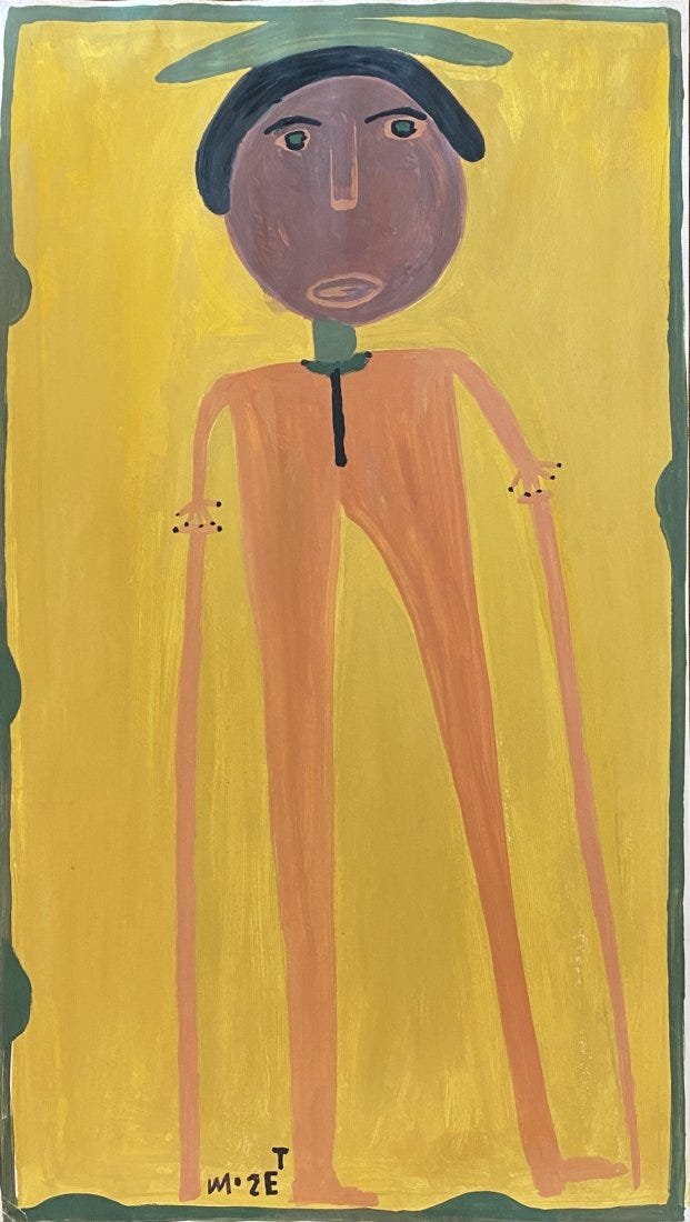 Mose Tolliver: Painting on paper 13 1/2 x 8 in, manner of the artist, Moses Ernest Tolliver (July 4, 1918-20 Â– October 30, 2006) was an American artist. He was known as "Mose T", after the signature on his paint