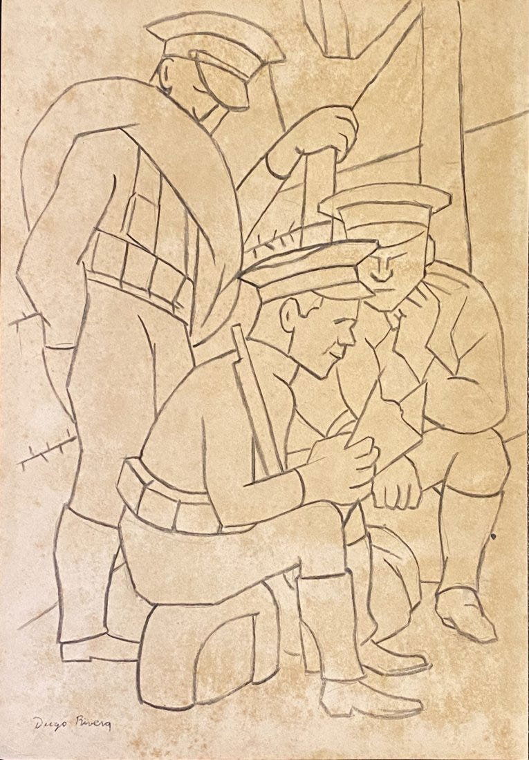 Diego Rivera: Drawing on paper 11 x 8 in, manner of Diego María de la Concepción Juan Nepomuceno Estanislao de la Rivera y Barrientos Acosta y Rodríguez, known as Diego Rivera December 8, 1886 – November 24, 1