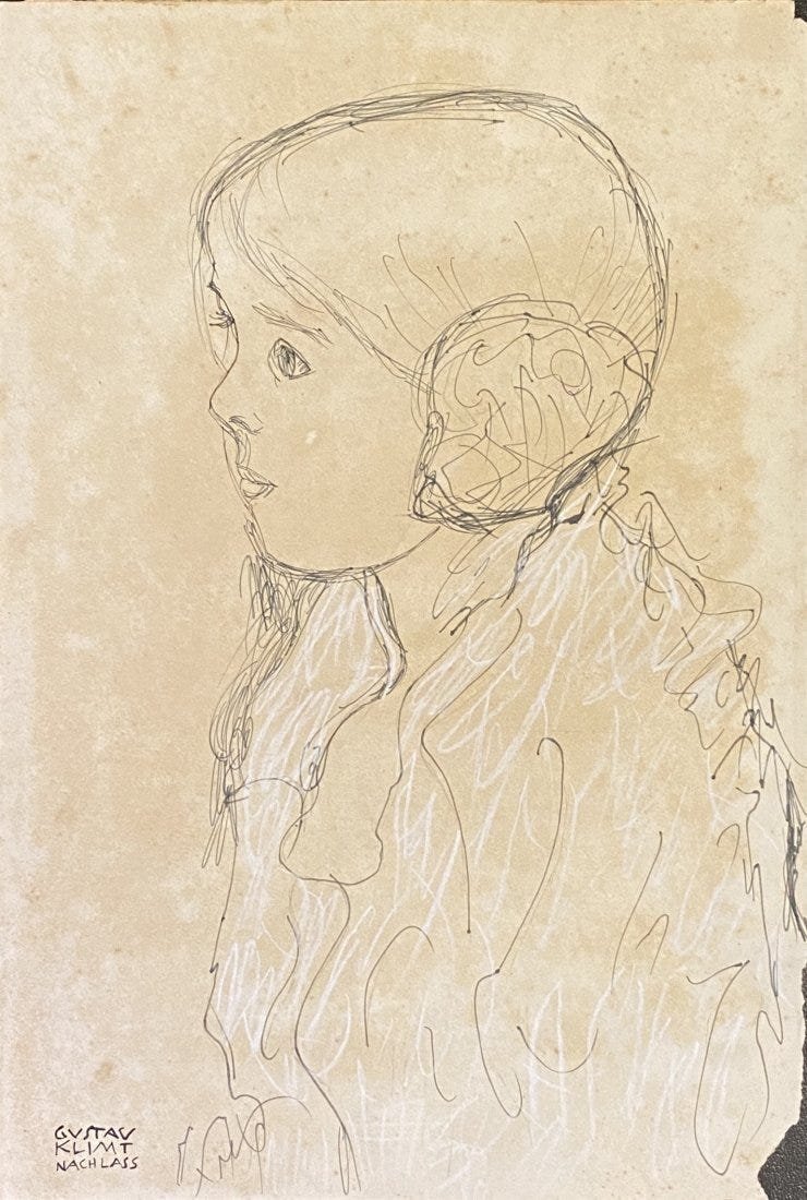 Gustav Klimt: Drawing on paper 11 x 7 1/2 in, manner of Gustav Klimt (July 14, 1862 Â– February 6, 1918) was an Austrian symbolist painter and one of the most prominent members of the Vienna Secession movement. 