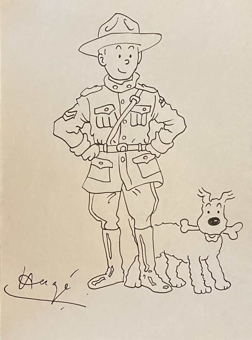 Hergé (manner of): Drawing on paper. 10 x 7 1/2 in, manner of the artist Georges Prosper Remi (22 May 1907 – 3 March 1983), known by the pen name Herge was a Belgian cartoonist. He is best known for creating The Adven
