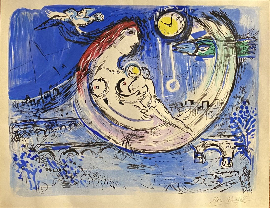 Marc Chagall: Drawing mix media on paper 10 x 8 in, manner of Marc Chagall (born Moishe Shagal; 6 July [O.S. 24 June] 1887 – 28 March 1985) was a Russian-French artist of Belarusian Jewish origin. An early modern