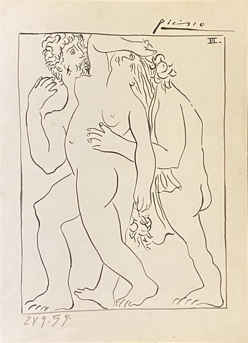 Pablo Picasso (manner of): Ink on paper 10 x 7 in, manner of Pablo Diego José Francisco de Paula Juan Nepomuceno María de los Remedios Cipriano de la Santísima Trinidad Ruiz y Picasso[a] (25 October 1881 – 8 April 1973) wa