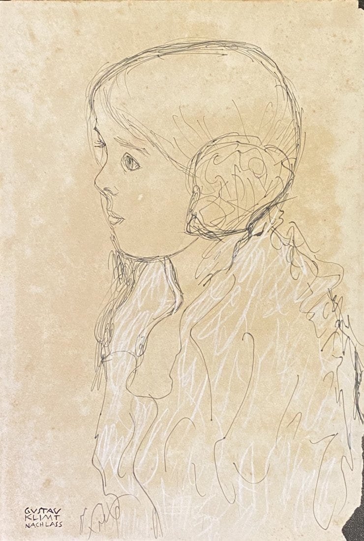 Gustav Klimt (manner of): Drawing on paper 11 x 7 1/2 in, manner of Gustav Klimt (July 14, 1862 Â– February 6, 1918) was an Austrian symbolist painter and one of the most prominent members of the Vienna Secession movement. 