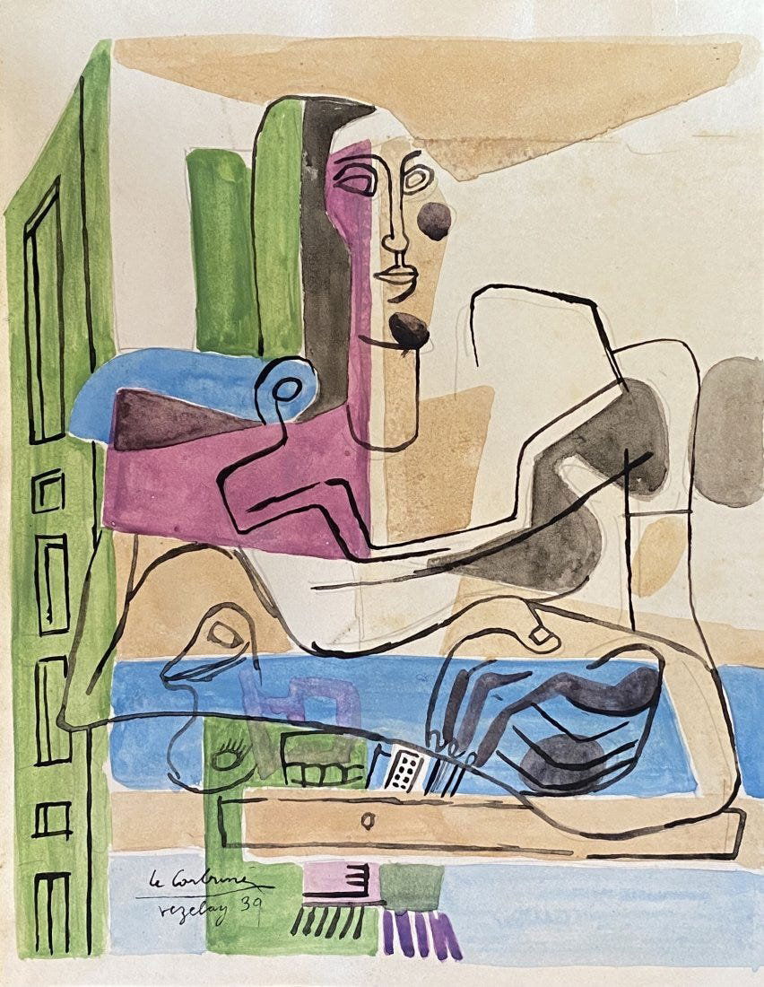Le Corbusier: Drawing on paper 10 x 8 in, manner of Charles-Édouard Jeanneret (6 October 1887 – 27 August 1965), known as Le Corbusier , was a Swiss-French architect, designer, painter, urban planner, writer, an