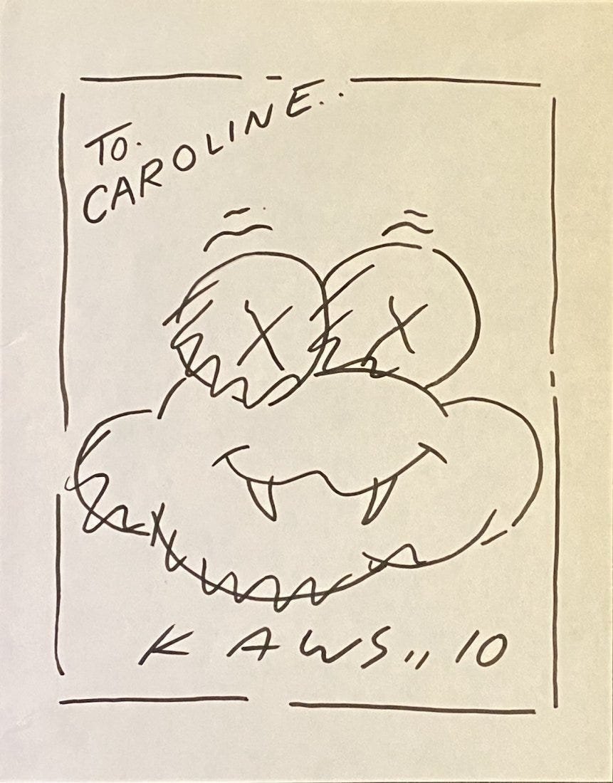 Kaws: Drawing on paper,10 x 8 in, manner of the Brian Donnelly (born November 4, 1974), known professionally as Kaws (stylized as KAWS), is an American artist and designer. His work includes repeated use of