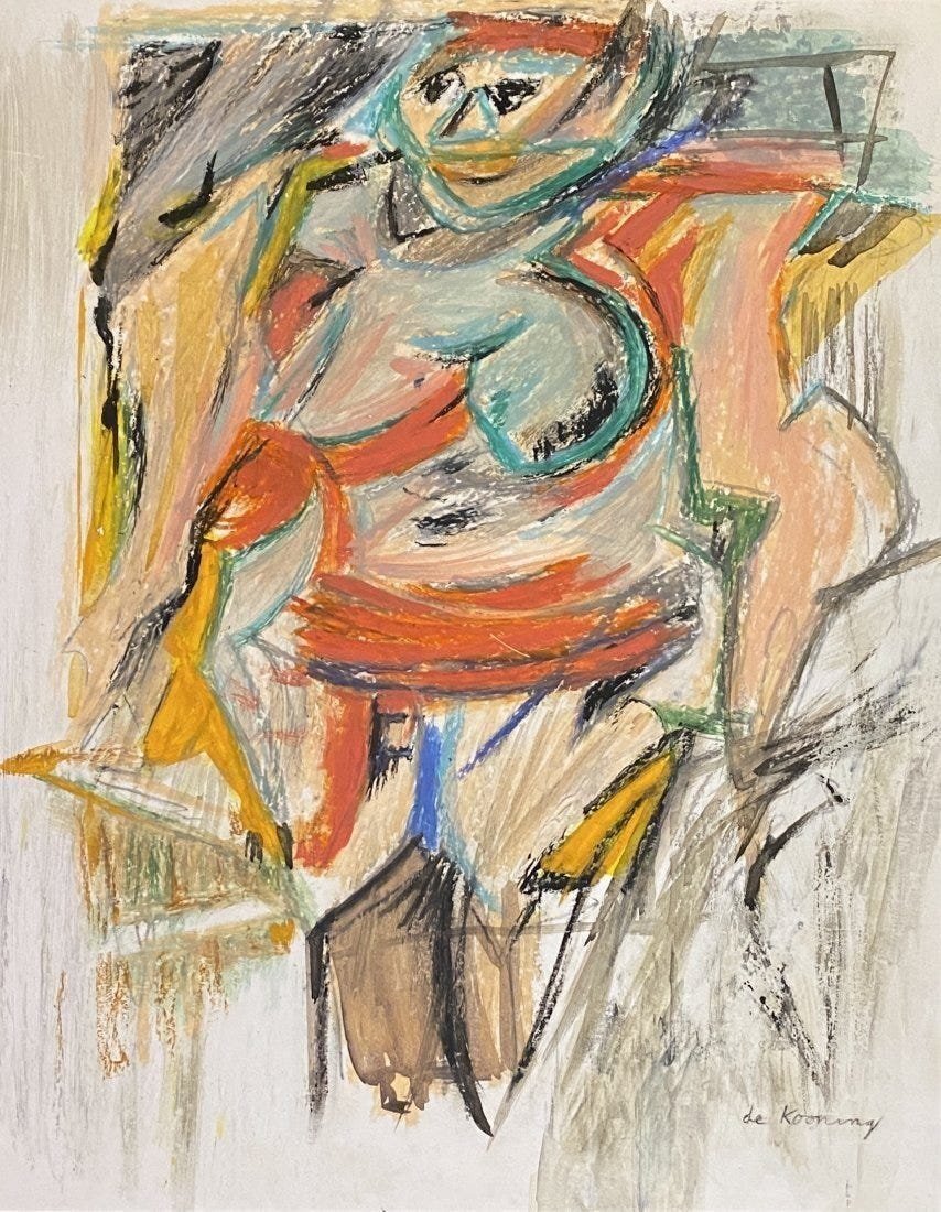 Willem de Kooning (manner of): Drawing on paper 11 x 9 in, manner of Willem de Kooning was born in Rotterdam, Holland on April 24, 1904. His father, Leenert, was a wine and beer distributor who won custody of young Willem when his 