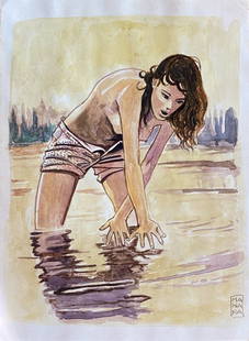 Milo Manara: Painting on paper, 10 x 7 1/2 in, manner of Maurilio Manara (born September 12, 1945), known professionally as Milo Manara, is an Italian comic book writer and artist. After architecture and painting