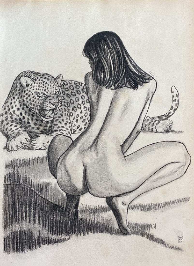 Milo Manara: Drawing on paper, 11 x 8 1/4 in, manner of Maurilio Manara (born September 12, 1945), known professionally as Milo Manara, is an Italian comic book writer and artist. After architecture and painting s
