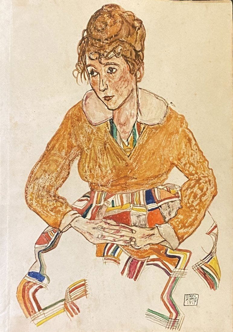 Egon Schiele: Mix media on paper 11 x 8 in, manner of the artist, Egon Schiele (12 June 1890 Â– 31 October 1918) was an Austrian painter. A protÃ©gÃ© of Gustav Klimt, Schiele was a maj