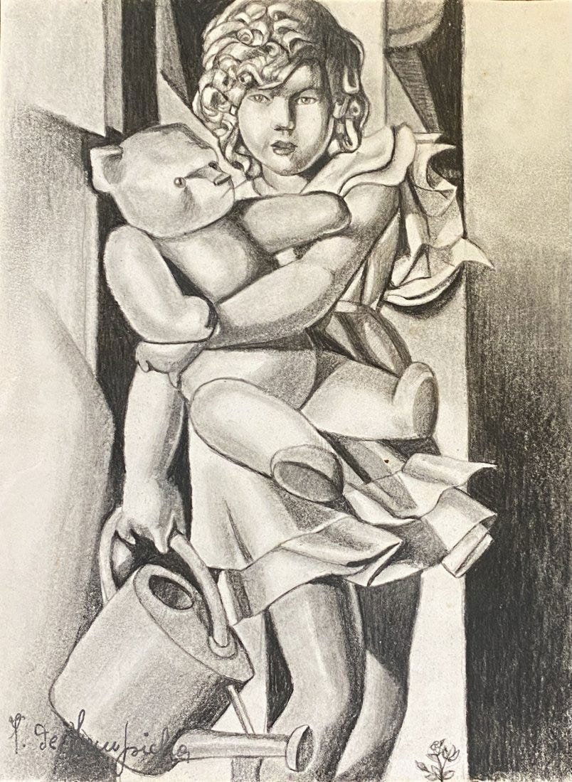 Tamara de Lempicka: Drawing on paper 10 3/4 x 8 in, manner of the artist Tamara Åempicka (16 May 1898 Â– 18 March 1980), better known as Tamara de Lempicka, was a Polish painter who spent her working