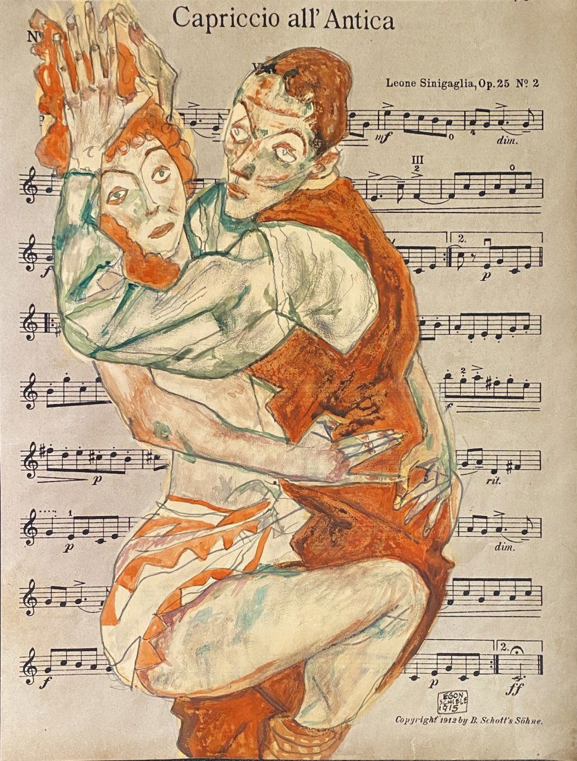 Egon Schiele: Drawing on paper. 11 x 8 1/2 in, manner of the artist Egon Schiele (About this 12 June 1890 Â– 31 October 1918) was an Austrian painter. Gustav Klimt, Schiele was a major figurative painter of the