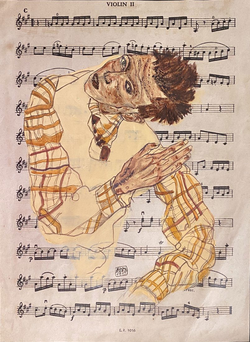 Egon Schiele: Drawing on paper. 11 1/2 x 8 1/2 in, manner of the artist Egon Schiele (About this 12 June 1890 Â– 31 October 1918) was an Austrian painter. Gustav Klimt, Schiele was a major figurative painter of