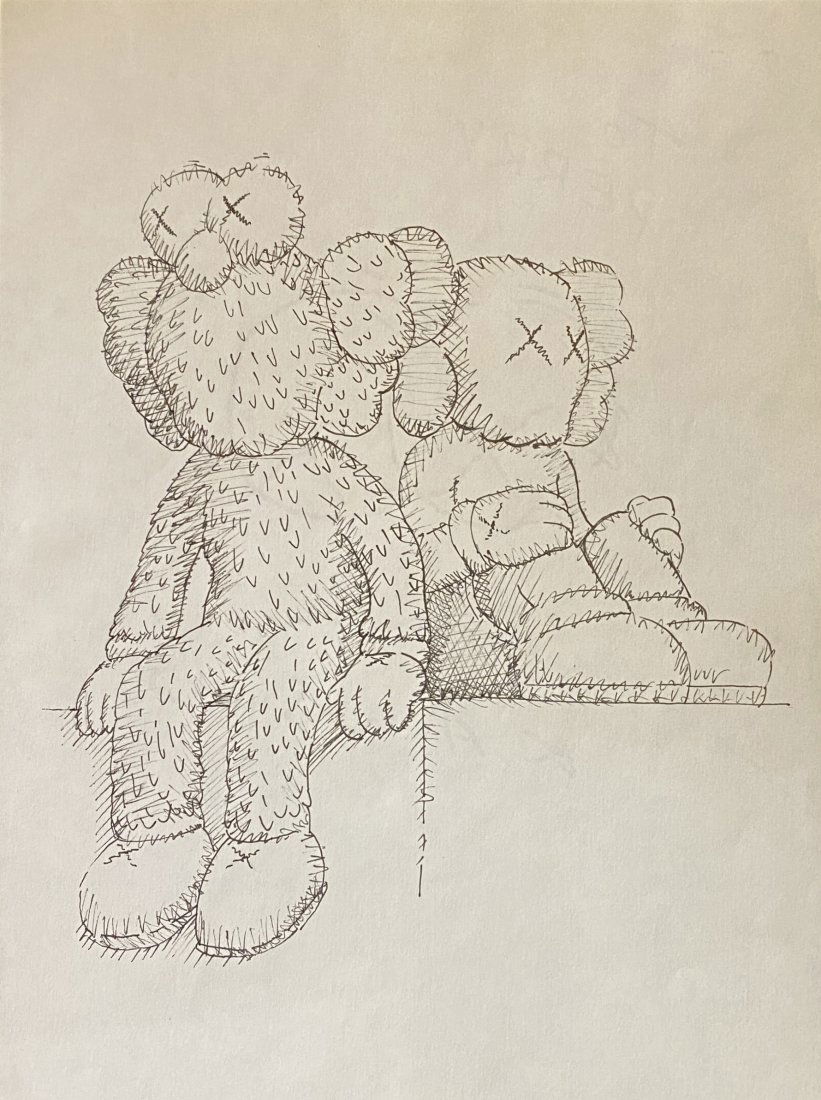 Kaws: Drawing on paper,10 x 7 1/2 in, manner of the Brian Donnelly (born November 4, 1974), known professionally as Kaws (stylized as KAWS), is an American artist and designer. His work includes repeated us
