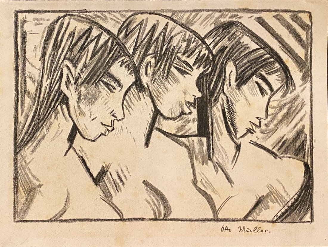 Otto Mueller: Drawing on paper 11 x 8 in, manner of Otto MÃ¼ller (16 October 1874 â€“ 24 September 1930) was a German painter and printmaker of the Die BrÃ¼cke expressionist movement. Mueller was born in L