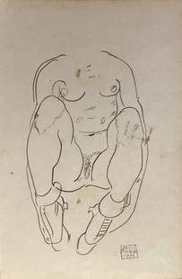 Egon Schiele (manner of): Drawing on paper. 9 1/2 x 6 in, manner of the artist Egon Schiele (About this 12 June 1890 Ã‚– 31 October 1918) was an Austrian painter. Gustav Klimt, Schiele was a major figurative