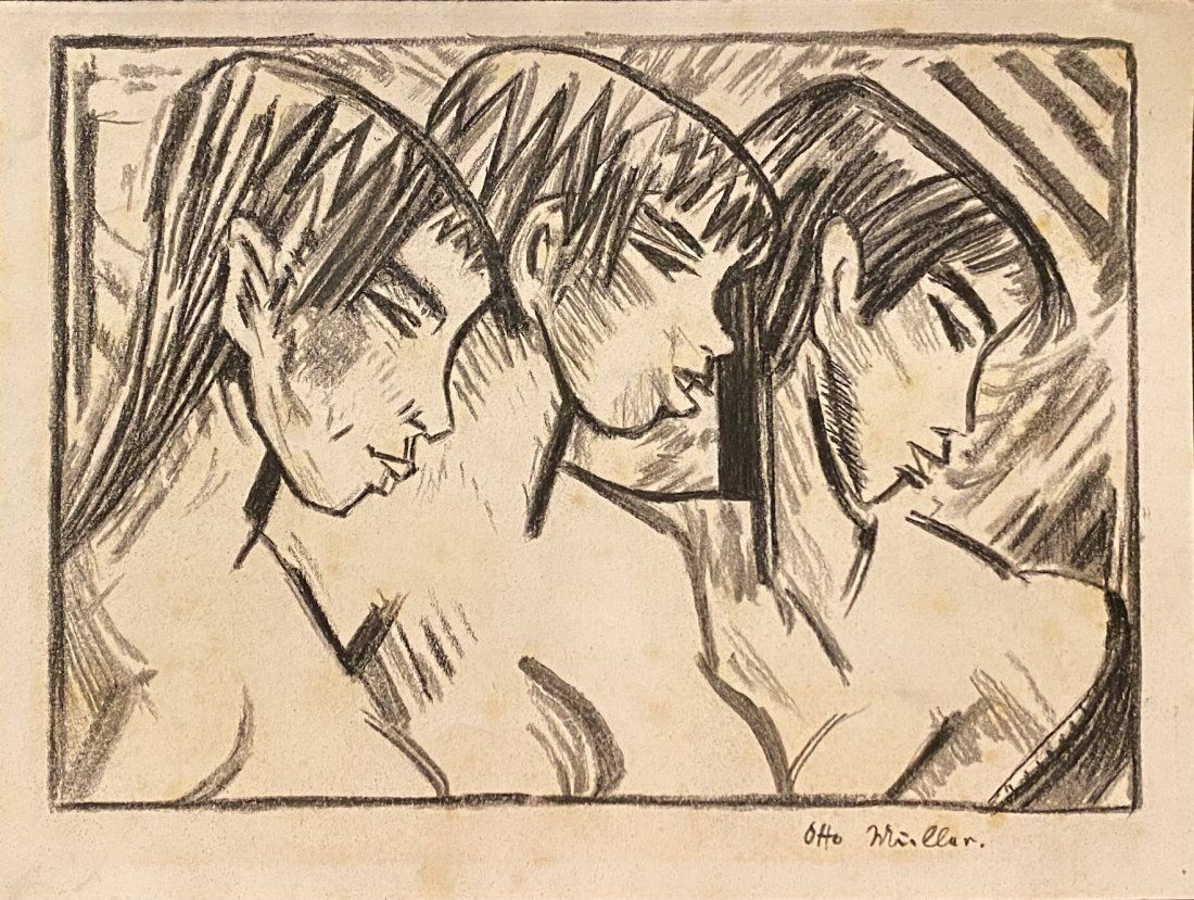 Otto Mueller: Drawing on paper 11 x 8 in, manner of Otto MÃ¼ller (16 October 1874 â€“ 24 September 1930) was a German painter and printmaker of the Die BrÃ¼cke expressionist movement. Mueller was born in L