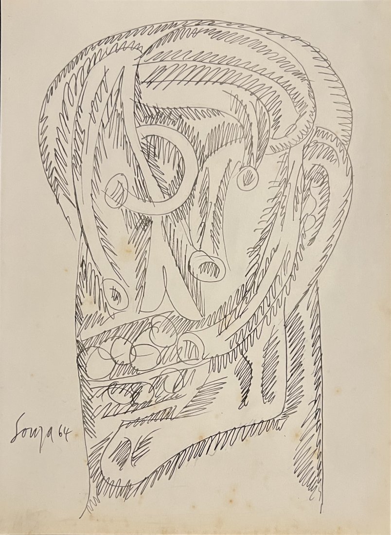 Francis Newton Souza: Drawing on paper 10 x 7 1/2 in, manner of Francis Newton Souza was born to Roman Catholic parents of Goan origin in the village of Saligao, Goa. In 1929, after he had moved to Mumbai with his widowed 