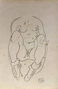 Egon Schiele (manner of): Drawing on paper. 9 1/2 x 6 in, manner of the artist Egon Schiele (About this 12 June 1890 Ãƒâ€šâ€“ 31 October 1918) was an Austrian painter. Gustav Klimt, Schiele was a major figurative