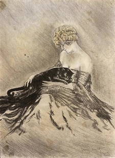 Louis Icart (manner of): Drawing Ink/Pencil on Paper 12 1/2 x 8 In, manner of the artist, Louis Icart (born 9 December 1888 in Toulouse, died 20 December 1950 in Paris) was a French painter, graphic artist, and