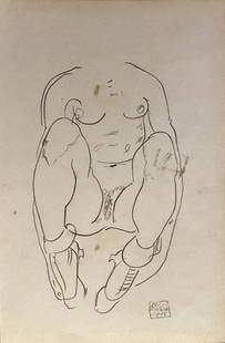 Egon Schiele (manner of): Drawing on paper. 9 1/2 x 6 in, manner of the artist Egon Schiele (About this 12 June 1890 Ã‚– 31 October 1918) was an Austrian painter. Gustav Klimt, Schiele was a major figurative