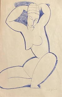 Amedeo Modigliani (manner of): Drawing on paper 11 1/2 x 7 1/2 in, manner of Amedeo Clemente Modigliani (12 July 1884 Ã‚– 24 January 1920) was an Italian Jewish painter and sculptor who worked mainly in France. He