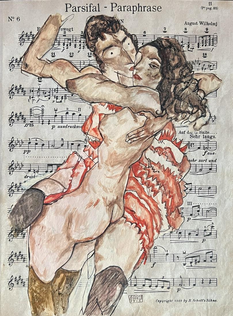 Egon Schiele (manner of): Drawing on paper. 11 1/2 x 8 in, manner of the artist Egon Schiele (About this 12 June 1890 31 October 1918) was an Austrian painter. Gustav Klimt, Schiele was a major figurative painter of the early